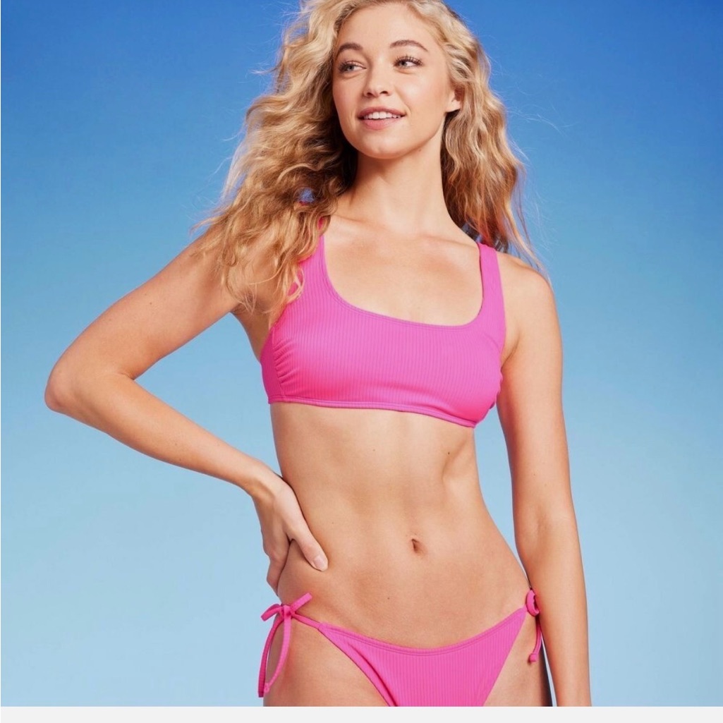 2 Piece Bikini Set - Wild Fable Women's Ribbed Bikini With Side Tie Bottoms New